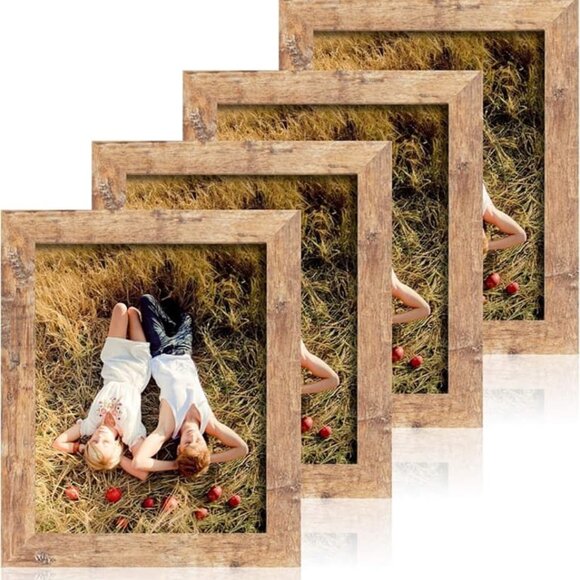 NEW 4 Pack 8x10 Picture Frame Rustic Brown Set with High Definition Glass Photo